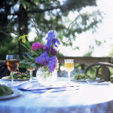 Table with Salad  Cider and Flowers  Washington State  USA