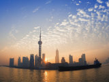 Lujiazui Finance and Trade Zone  with Oriental Pearl Tower  and Huangpu River  Shanghai  China