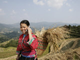 Woman of Yao Minority with Cellphone  Longsheng Terraced Ricefields  Guangxi Province  China