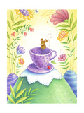 Mouse Hanging out on a Purple Teacup in a Wild Flower Forest