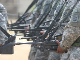 Army Rangers Marching in Formation with Weapons