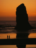 Cannon Beach and Silhouetted Sea Stack at Sunset  Oregon