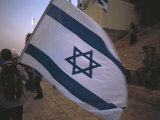 Israel  Jerusalem: Israeli Flag Being Waved at the Wailing Wall