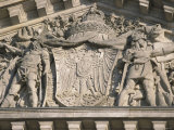 Historical Sculpture of Soldiers in Battle on the New Reichstag Facade  Berlin  Germany