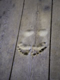 Footprints Carved in Wooden Floor of Buddhist Temple Entrance  China