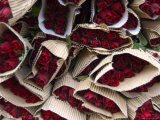 Red Roses Wrapped in Paper Displayed for Sale  Arhus  Denmark