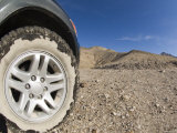 Four Wheel Drive Tire of Truck on Desert Land  California