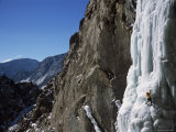 Male Ice Climbing in the Clark's Fork Canyon  Wyoming