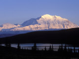 Midnight Alpenglow on Mount Mckinley Reflecting in Wonder Lake  Alaska