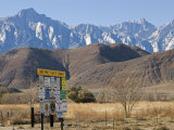 Lone Pine Sign and Mount Whitney from Highway 395 in Lone Pine  California