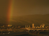 Rainbow Decorates the City at Sunset  Utah