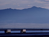 Trucks Along the Highway Next to Great Salt Lake  Utah