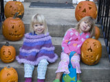 Sisters Pose with their Carved Pumpkins  Chevy Chase  Maryland