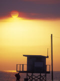 Sunset During the Malibu Fires; Silhouette of Lifeguard Stand  California