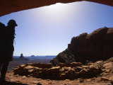 Silhouette of a Man with Standing at an Anasazi Ruin  Utah