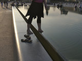 Young Woman Steps into the Reflecting Pool at the Louvre-Model Released  Paris  France