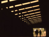 Silhouette of a Woman with Her Horse Walking Out of Barn