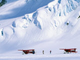 Two Bush Pilots Stand Outside their Planes on a Glacier  Alaska