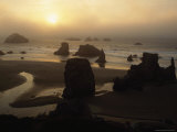 The Sun Sets over the Rocks at Bandon Beach  Oregon