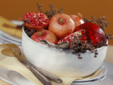 Bowl of Pomegranates & Xmas Tree Baubles as Table Decoration