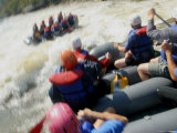 Whitewater Rafters Paddle Through Rapids