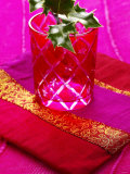 Sprig of Holly in Festive Red Glass on Cushion