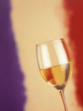 A Glass of White Wine in Front of the French Flag