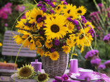 Arrangement of Sunflowers with Michaelmas Daisies