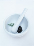 Juniper Berries and Thyme in a Mortar