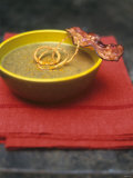Lentil Soup with Bacon  Fried Onions and Walnut Oil