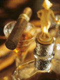 A Glass of Brandy a Decanter and a Cigar