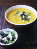 Yellow Pepper Cream Soup with Feta  Olives and Parsley