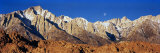 Rock Formations on a Mountain Range  Moonset over Mt Whitney  Lone Pine  California  USA