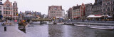 Tourboats Docked at a Harbor  Leie River  Graslei  Ghent  Belgium