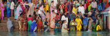Hindu Pilgrims Bathing and Worshipping in a River  Ganges River  Varanasi  India