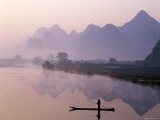 Li River and Limestone Mountains and River Yangshou  Guangxi Province  China