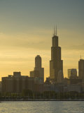 Lake Michigan and Skyline Including Sears Tower  Chicago  Illinois