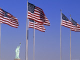 Statue of Liberty and Us Flags  New York City  USA