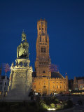 Belfort and Statue of Pieter de Coninck and Jan Breidel  the Markt  Bruges  Belgium