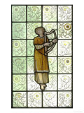 Woman Playing Harp on Stained Glass Window