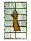 Woman Playing Pipes on Stained Glass Window