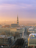 Freedom Monument and St Peter's Church  Riga  Latvia