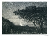 The Lonely Tower  from Il Penseroso  Night Sky with Moon Setting on the Horizon  19th Century