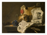 Vanitas Still Life with Skull  Papers  A Wax Seal and a Burning Log