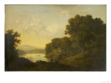 Lake Scene with Boat and Anglers