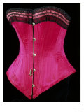 Pink Silk Satin Edged Whalebone Corset with Black Lace and Pink Ribbon