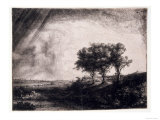 Three Trees on a Small Hillock Overlooking a Path with a Figure Sitting on a Bench  c1643