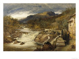 Mountainous Rocky Landscape with Stream and Watermill