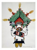 Hopi Kachinas: Small Figure  Kneeling  Wearing Large Headdress