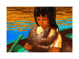 Girl with Pet Sloth at the Amazon River